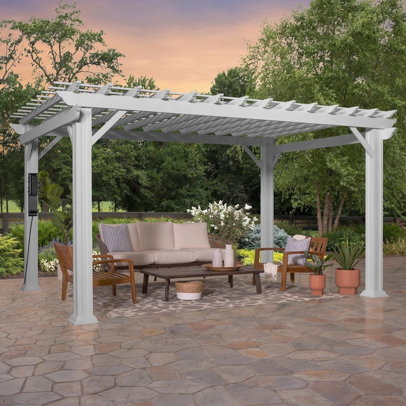 14×12 Hawthorne Traditional Steel Pergola With Sail Shade Soft Canopy - Image 1