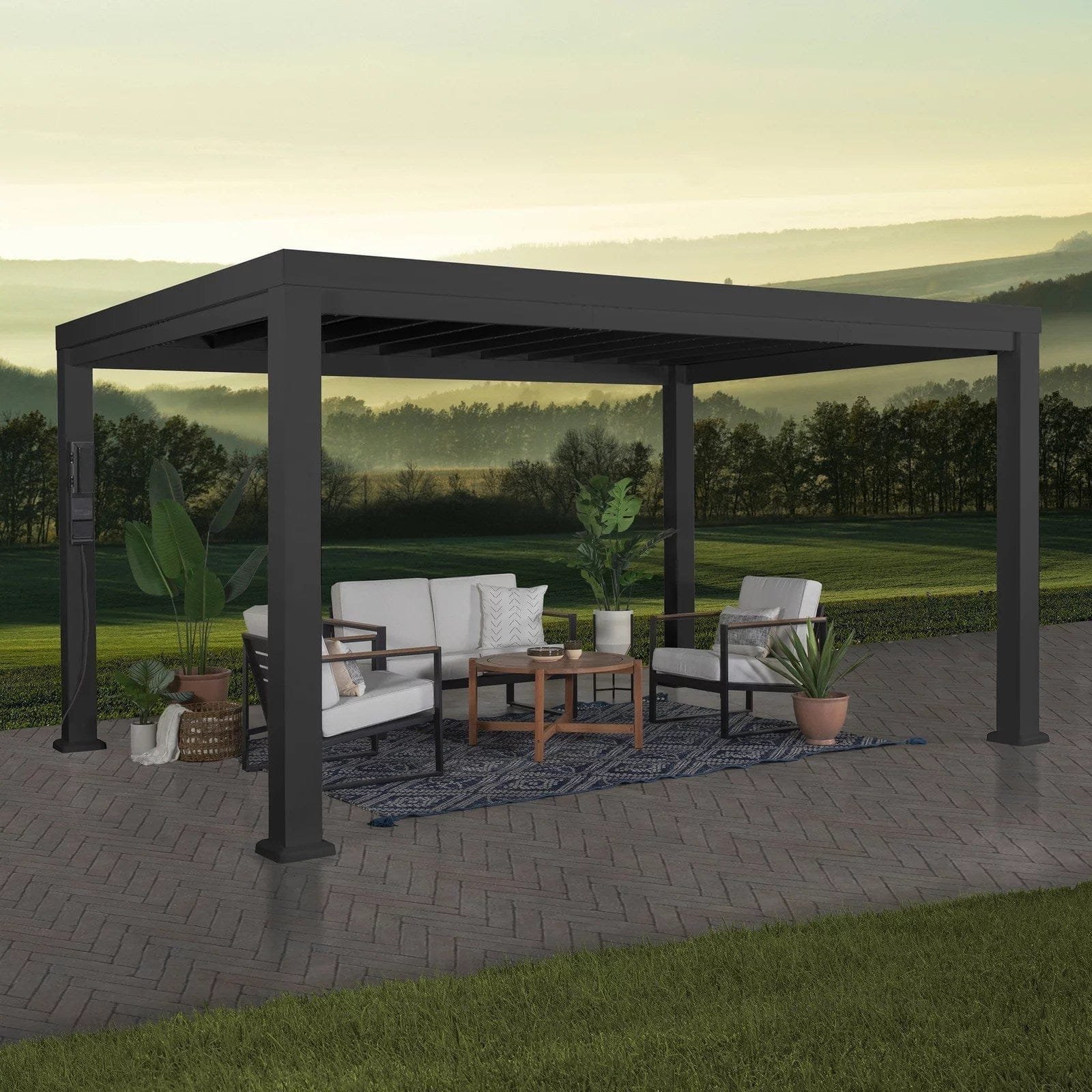 14×12 Trenton Modern Steel Pergola With Sail Shade Soft Canopy - Image 1