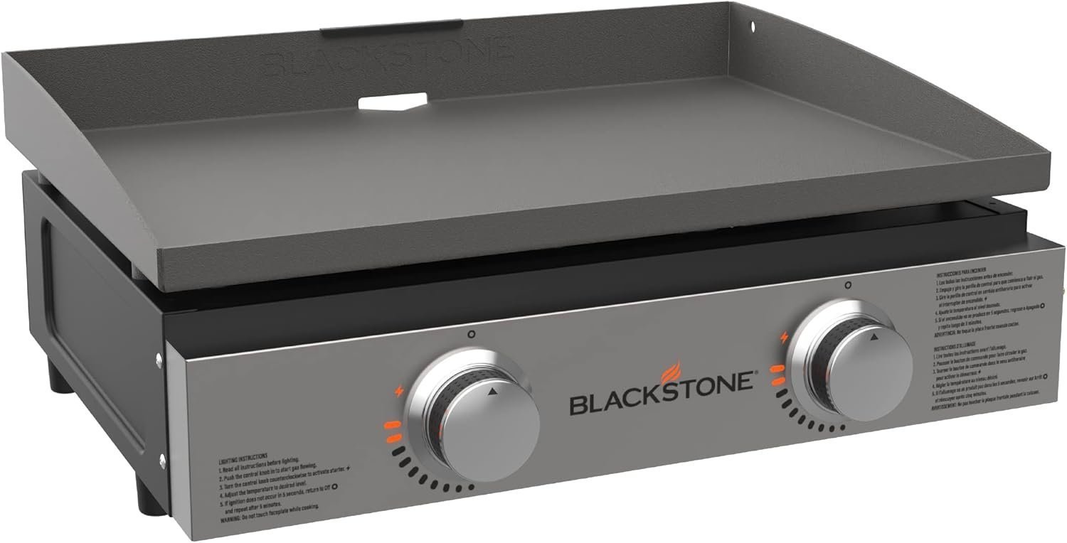 Blackstone 22″ Portable Tabletop Griddle – Dual Burner Flat Top Grill, 24,000 BTU Propane with Stainless Steel Faceplate & Rear Grease System - Image 1