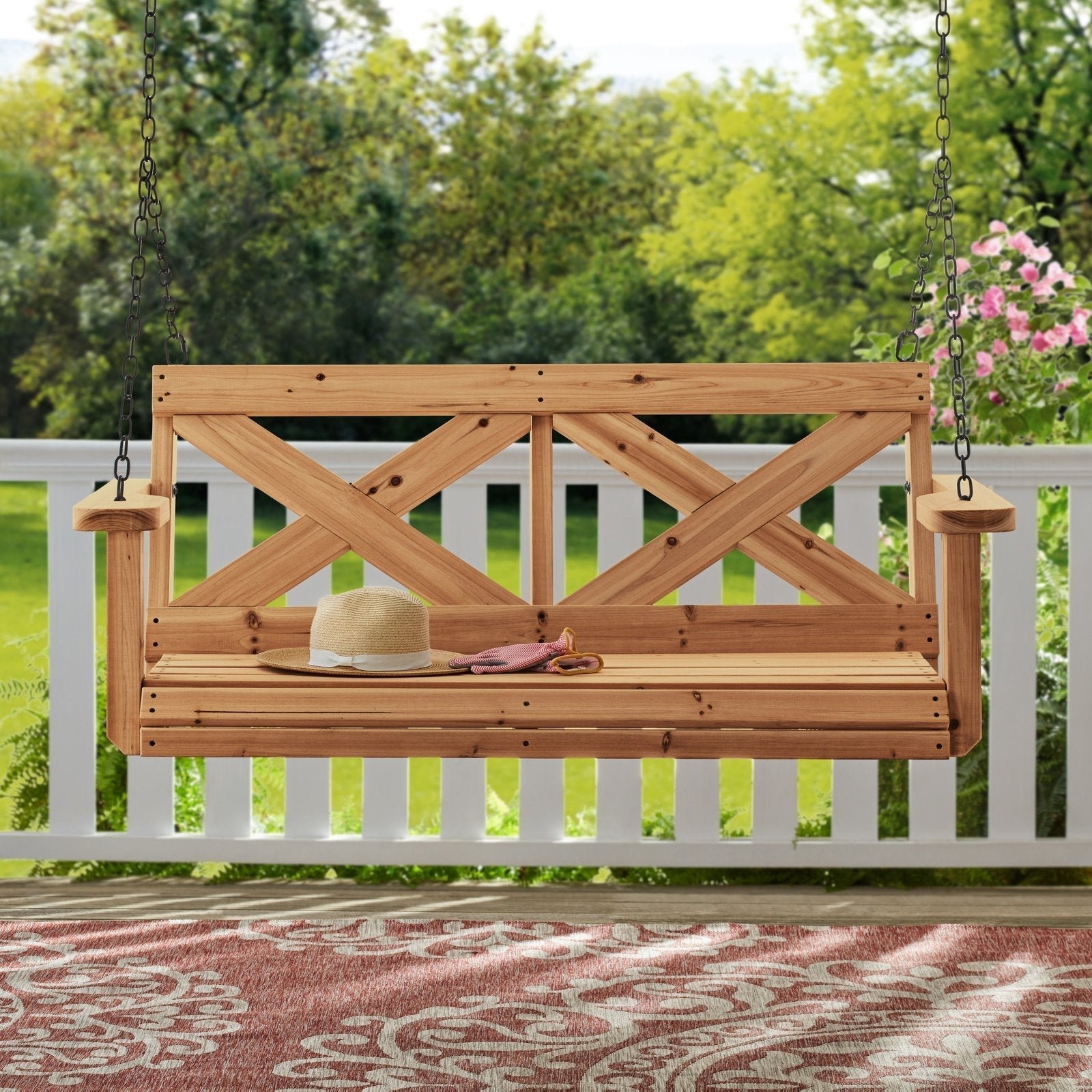 Cedar Farmhouse Porch Swing Light Brown - Image 1