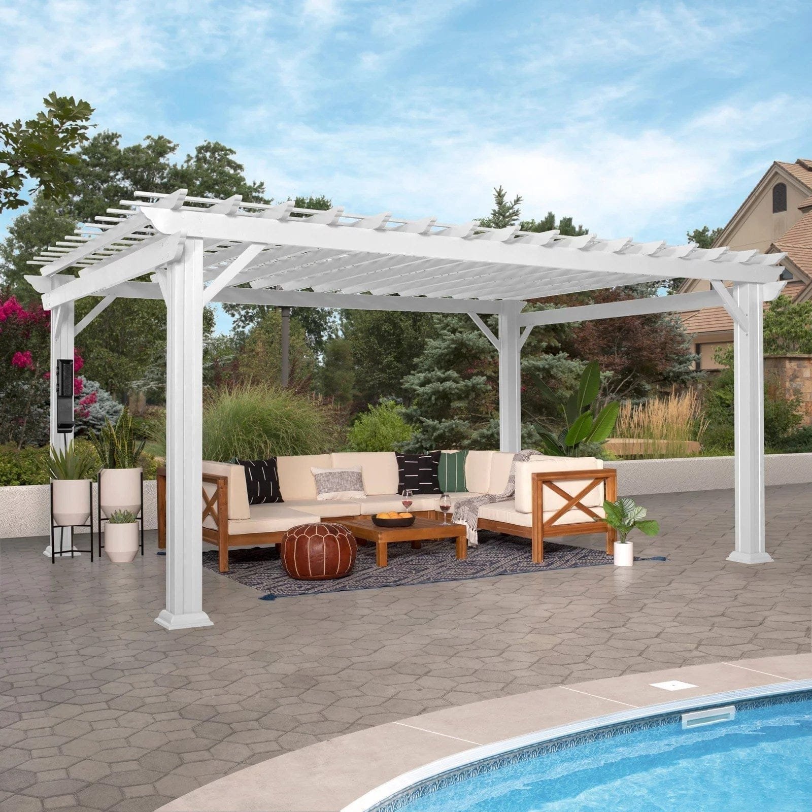 Hawthorne Traditional Steel Pergola With Sail Shade Soft Canopy 16×12 - Image 1